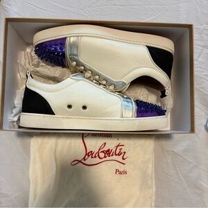 Christian Louboutin White and Black Sneakers with Purple Studded Toes